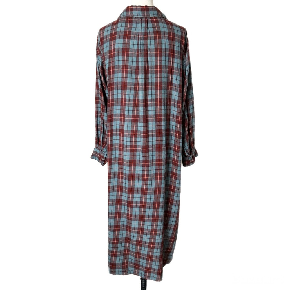 Natural Life Cooper Plaid Cotton Flannel Shirt Dress Burgundy Teal Size Large - Picture 4 of 6